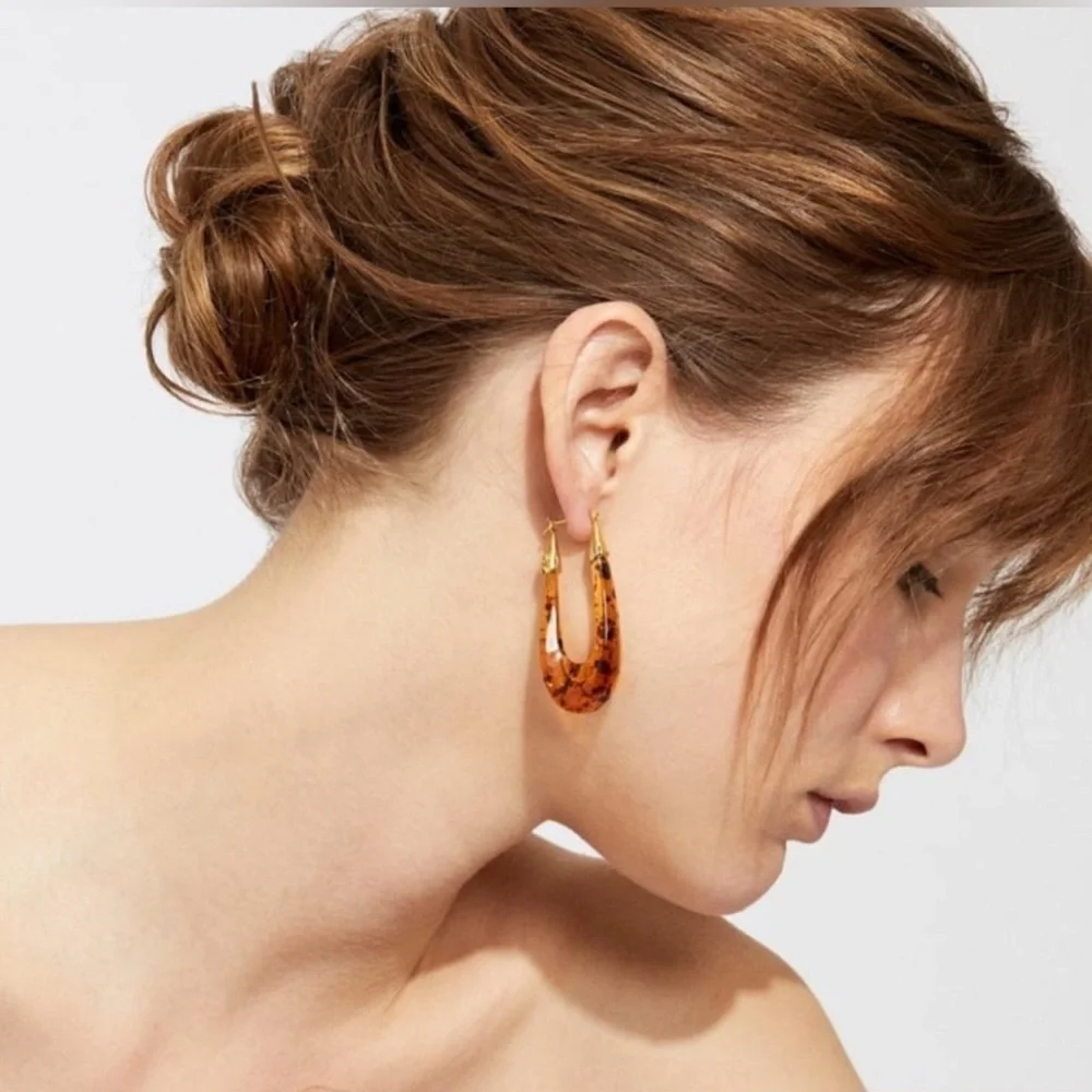 🆕Authentic Gas Bijoux Ecume 24K Gold Plated & Acetate Elongated Gold Earrings